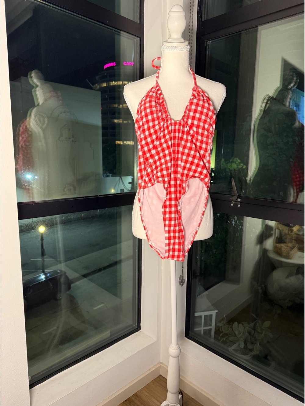 Red gingham one piece swimsuit NWT